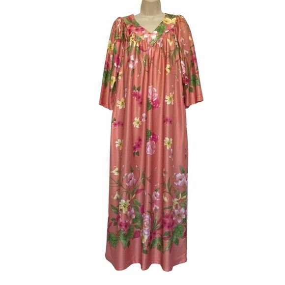 Anthony Richards Peach Floral Tropical Mumu Caftan Dress Loungewear Sz M - Picture 1 of 10